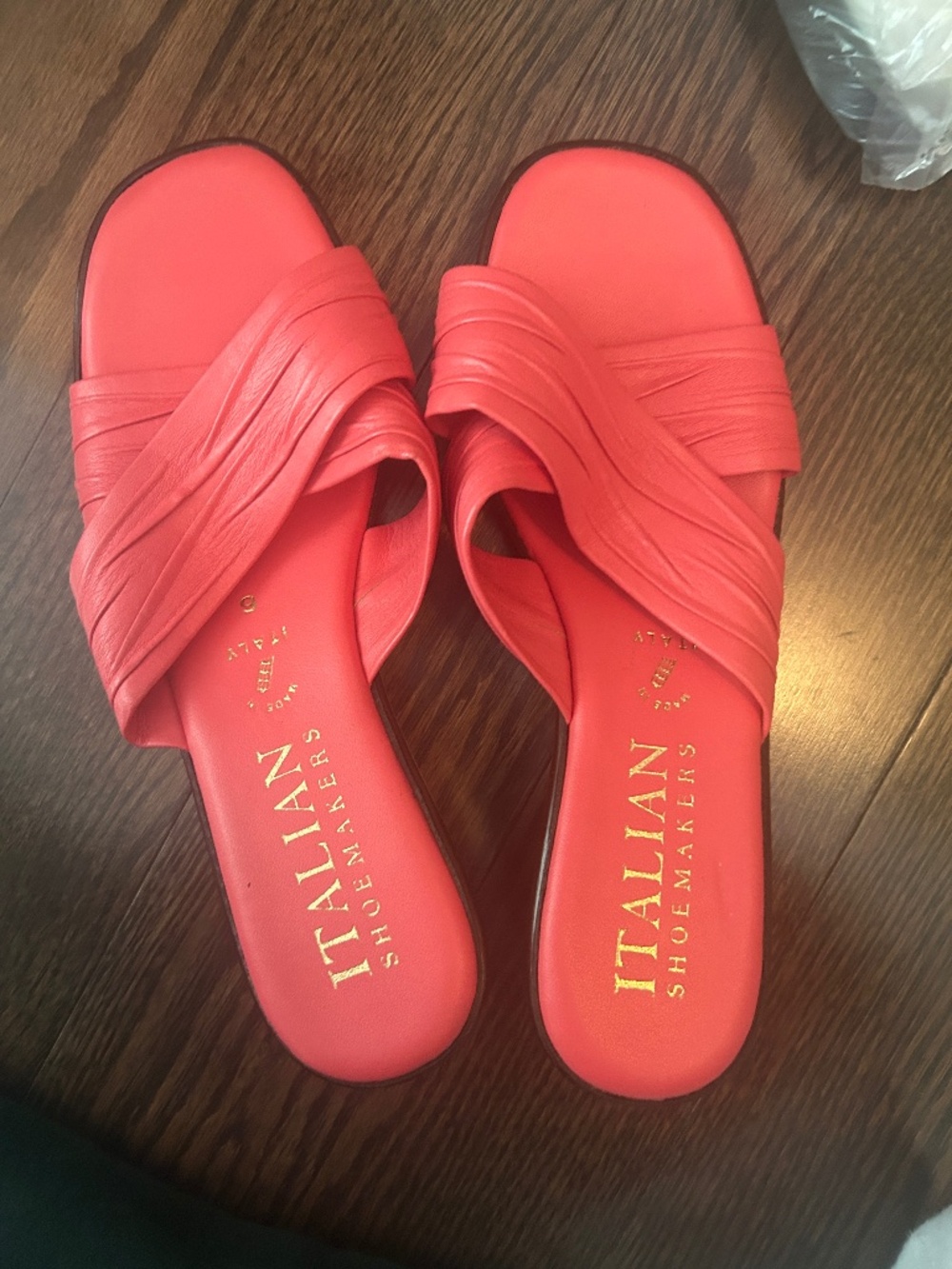 Italian Shoemakers coral pink leather wedge sandals